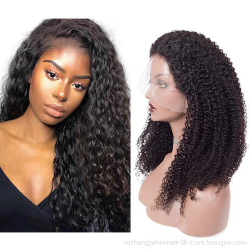 Brazilian Virgin Hair Lace Frontal Wigs Kinky Curly Natural Color Headband Human Hair Wigs For Black Women